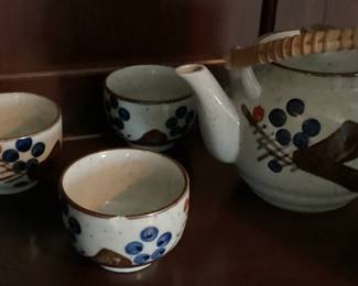 Vintage Boho Style Stoneware Teapot and bowl set