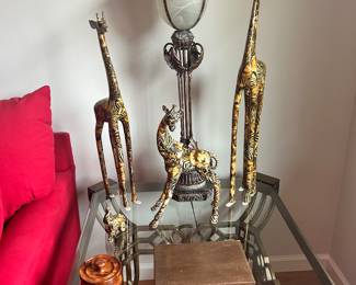 Very Cool Giraffe Statues, Pair of Metal and Glass Lamps