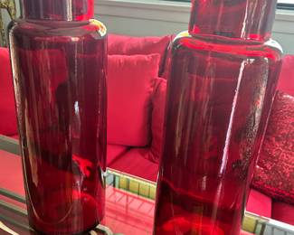 Pair of Red Glass Vases