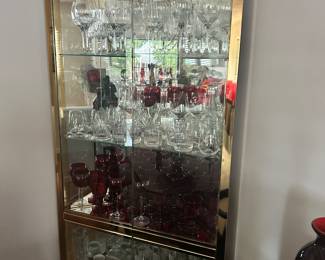 Mid Century Brass and Glass Corner Display Cabinet