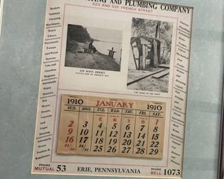 1910 Framed McKay Heating and Plumbing Company Calendar - Erie, PA