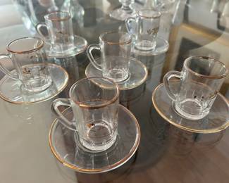 Set of 6 Glass Espresso Cups and Saucers