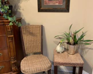 wicker chair and small side table