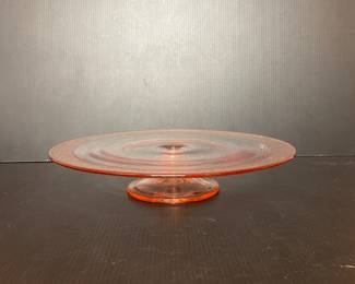 Vtg pink depression glass cake stand