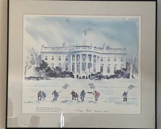 Framed White House watercolor vintage Carter administration