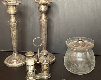 Sterling silver serving pieces & candle sticks