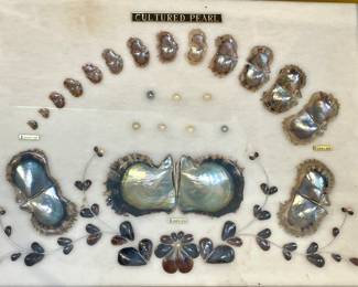 Framed panel of cultured pearls and mother of pearls