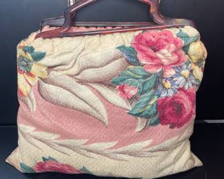 Vtg tapestry bag lucite handles
