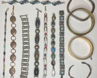 Vintage to modern bracelets includes sterling silver & natural stones