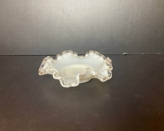 Vtg milk glass crested dish