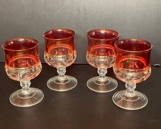 Footed Kings Crown Thumbprint Juice Tumblers Vtg