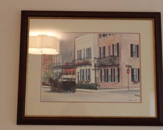 Judy Newcomb mahagony & gold framed print - Charleston, SC scene, 43/600, 21.5" w x 16" h