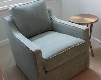 Ethan Allen side / club chair (light mint color fabric), Ethan Allen gold round side table