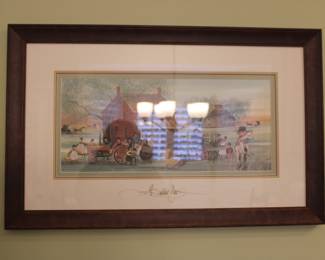 P. Buckley Moss signed and framed print - "Auction Today" - AP (Artist's Proof) 22/25, 32.5" w x 20.5" h
