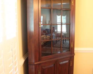 solid wood corner curio / china cabinet; 42" w x 84" h x 24" diagonals with glass door and lighting