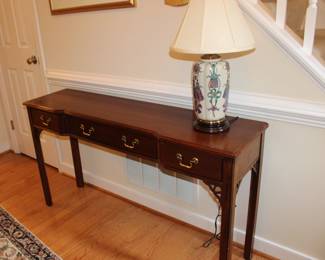 Foyer side / entry table solid wood with dovetailed drawers, 54" l x 14.25" w x 30.5" h