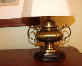 Brass lamp with wood base - solid and heavy