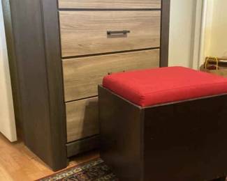 Light Dresser, Rug And Storage Ottoman