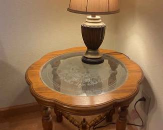 Etched Glass Top Table And Lamp
