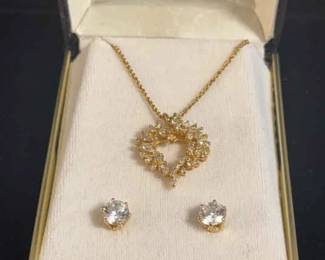 14K Gold Necklace And Heart Charm Plus Earrings