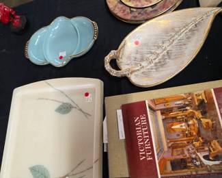 Limoges plate set, MCM Trays, Fire King glassware
