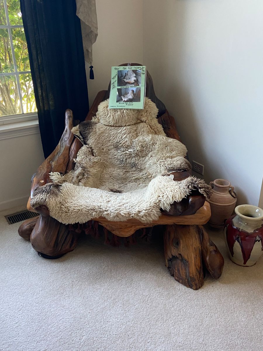 Red Wood Tree Chair with Sheepskin