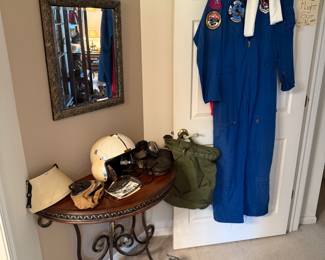 Vintage pilot jumpsuit, helmet and accessories