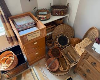 Assorted Baskets, 2-drawer file cabinet
