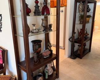 Display shelving cases; etageres