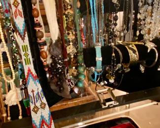 vintage airline pins, assorted watches and timepieces, navajo, boho and victorian style jewelry