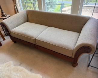 Large beige Sofa with rolled arms, by Klaussner