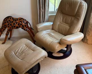 Ivory Leather swivel BarcaLounger with ottoman