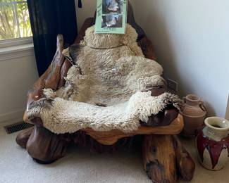 Red Wood Tree Chair with Sheepskin