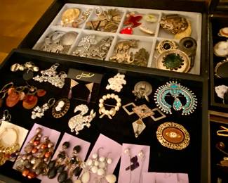 vintage airline pins, assorted watches and timepieces, navajo, boho and victorian style jewelry