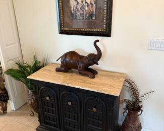 Marble top console cabinet