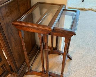 Nesting wood and glass side tables