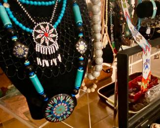 vintage airline pins, assorted watches and timepieces, navajo, boho and victorian style jewelry