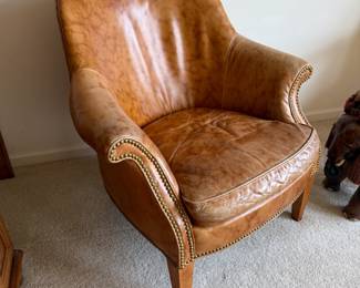 Brown leather studded occasional chair