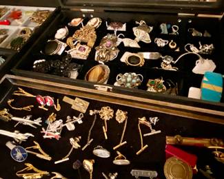 vintage airline pins, assorted watches and timepieces, navajo, boho and victorian style jewelry