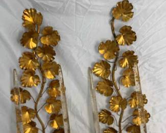 Set of 2 Brass Wall Hanging Candle Holders