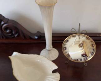 Lot Of 3 Ceramic Lenox Decorative Cup And Saucer, Bowl andVase