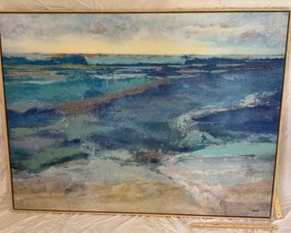 Large Beach Theme Framed Painting By Brems