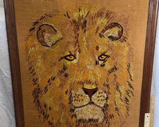 Large Framed Lion Handmade Picture Cross Stitch