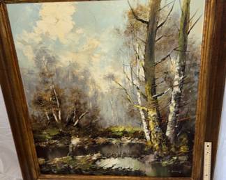 03 Oil Painting Of Trees And Stream By E Seifert