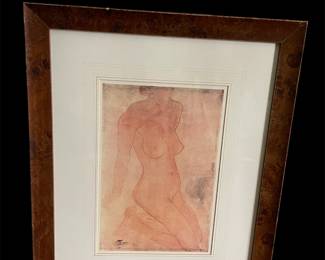Print of nude woman in walnuts frame