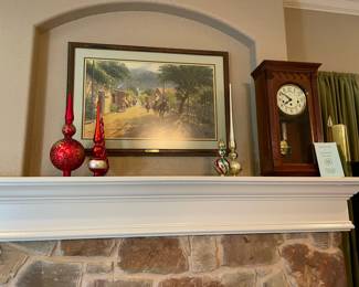 Harrington House mantle clock, great Christmas ornaments, G. Harvey art work with certificate