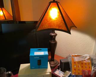 Great table lamp, echo, vintage playing cards, games, domino's flat screen