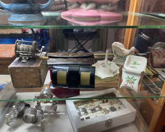 Vintage fishing reel, vintage viewer, Lenox Christmas, Men's jewelry