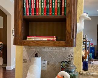 Collection of Southern Living cook books, ceramic goose, plate and storage jar
