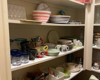 Ceramic bowls, hand blown glass, jugs, trays and great china